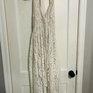 Anthropologie Champagne & Strawberry Lace dress size medium